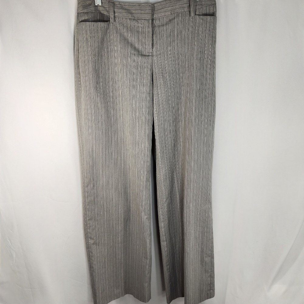 Geoffrey Beene Sport Stretch Grey Pinstriped Wide Leg Dress Pants Size 6R